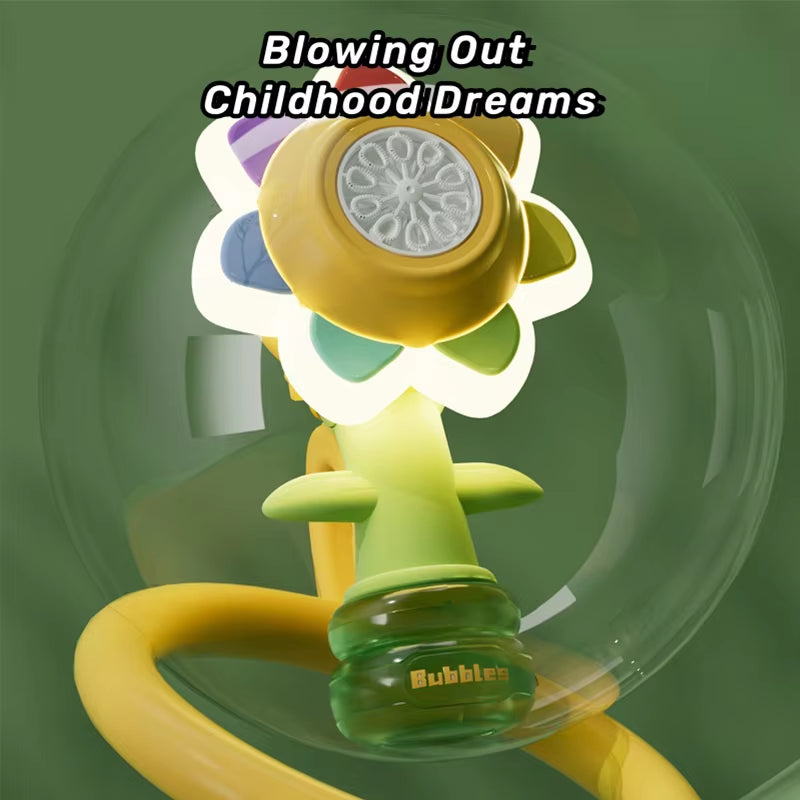 Bubble Machine Toy Electric Automatic Sunflower Shaking Head Adjustment Light Dancing One Key Bubble Maker Toy for Kids