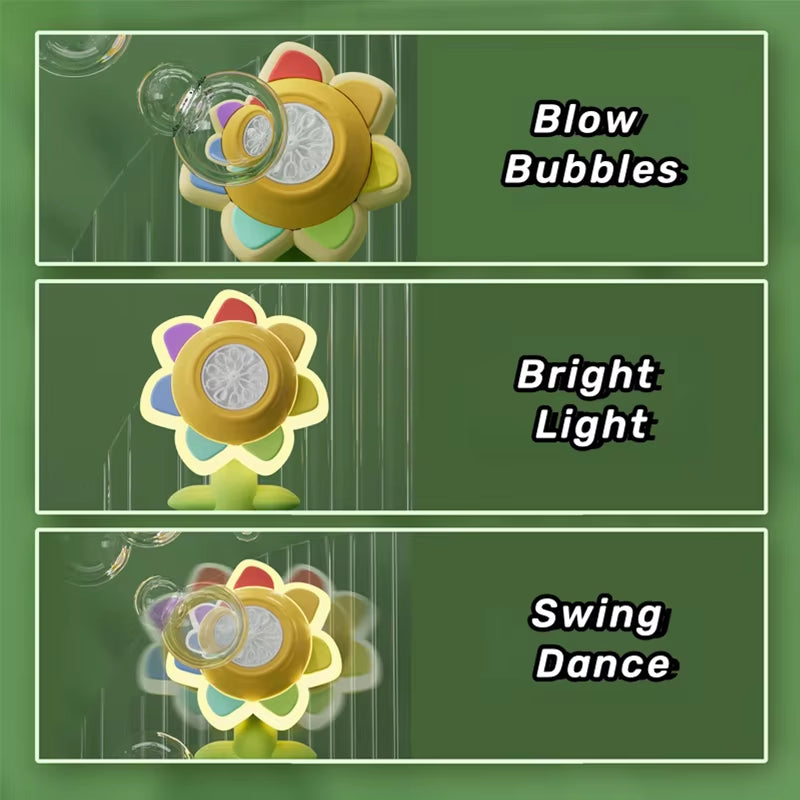 Bubble Machine Toy Electric Automatic Sunflower Shaking Head Adjustment Light Dancing One Key Bubble Maker Toy for Kids