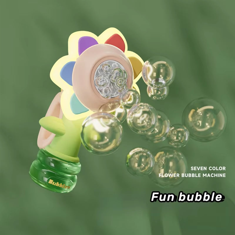 Bubble Machine Toy Electric Automatic Sunflower Shaking Head Adjustment Light Dancing One Key Bubble Maker Toy for Kids