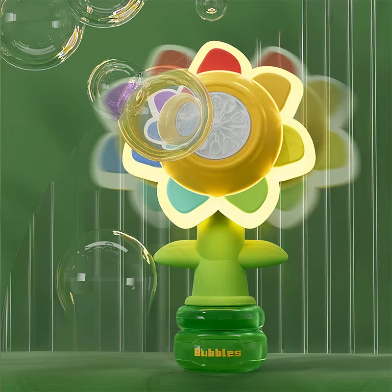 Bubble Machine Toy Electric Automatic Sunflower Shaking Head Adjustment Light Dancing One Key Bubble Maker Toy for Kids