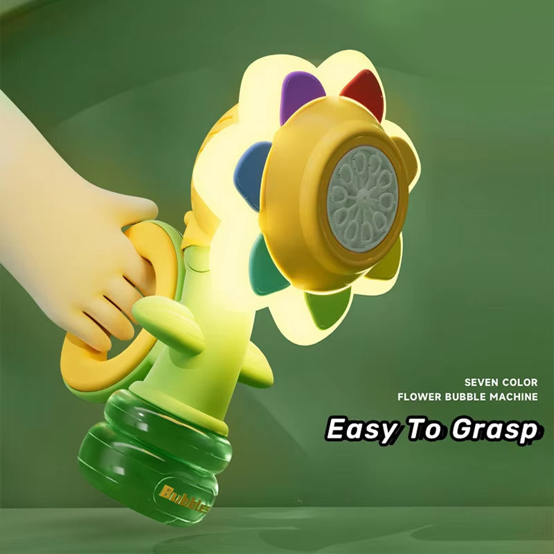 Bubble Machine Toy Electric Automatic Sunflower Shaking Head Adjustment Light Dancing One Key Bubble Maker Toy for Kids